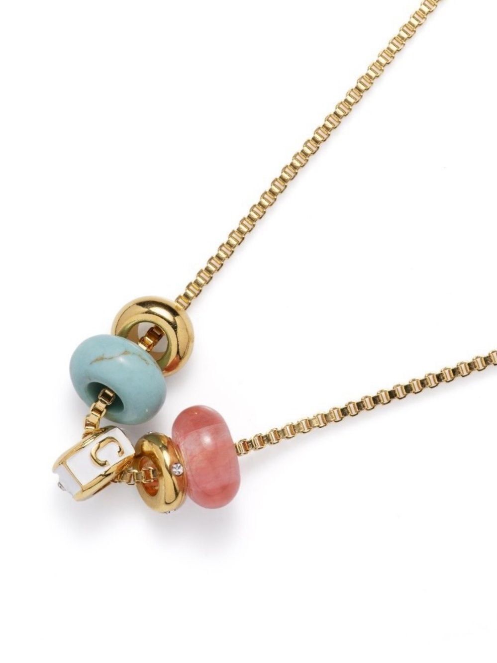 ‘C’ Gold Chain Necklace with Turquoise and Pink Bead Accents